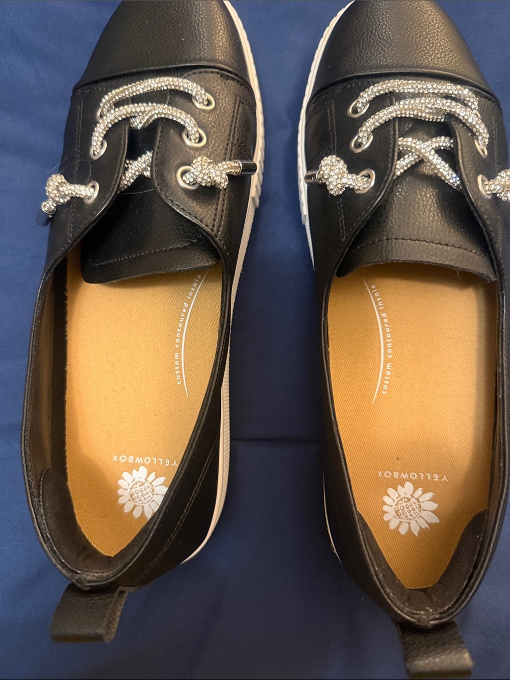 Black Women's Slip-On Sneakers with Rhinestone Laces Yellowbox